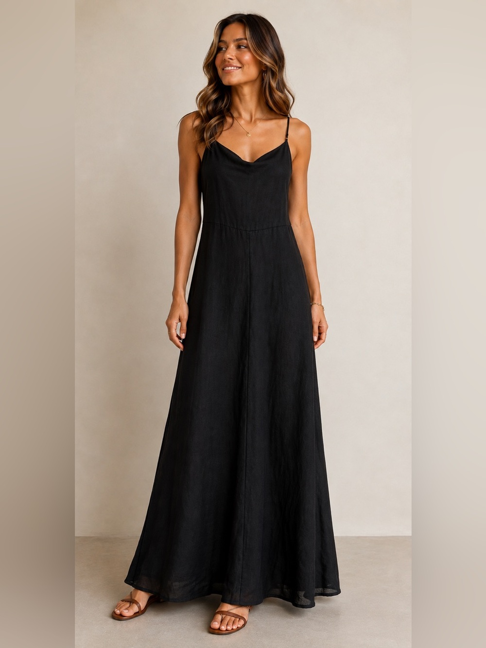 NWT Karen Millen Black Linen Blend Full Hem Maxi Sundress US 8 UK 12